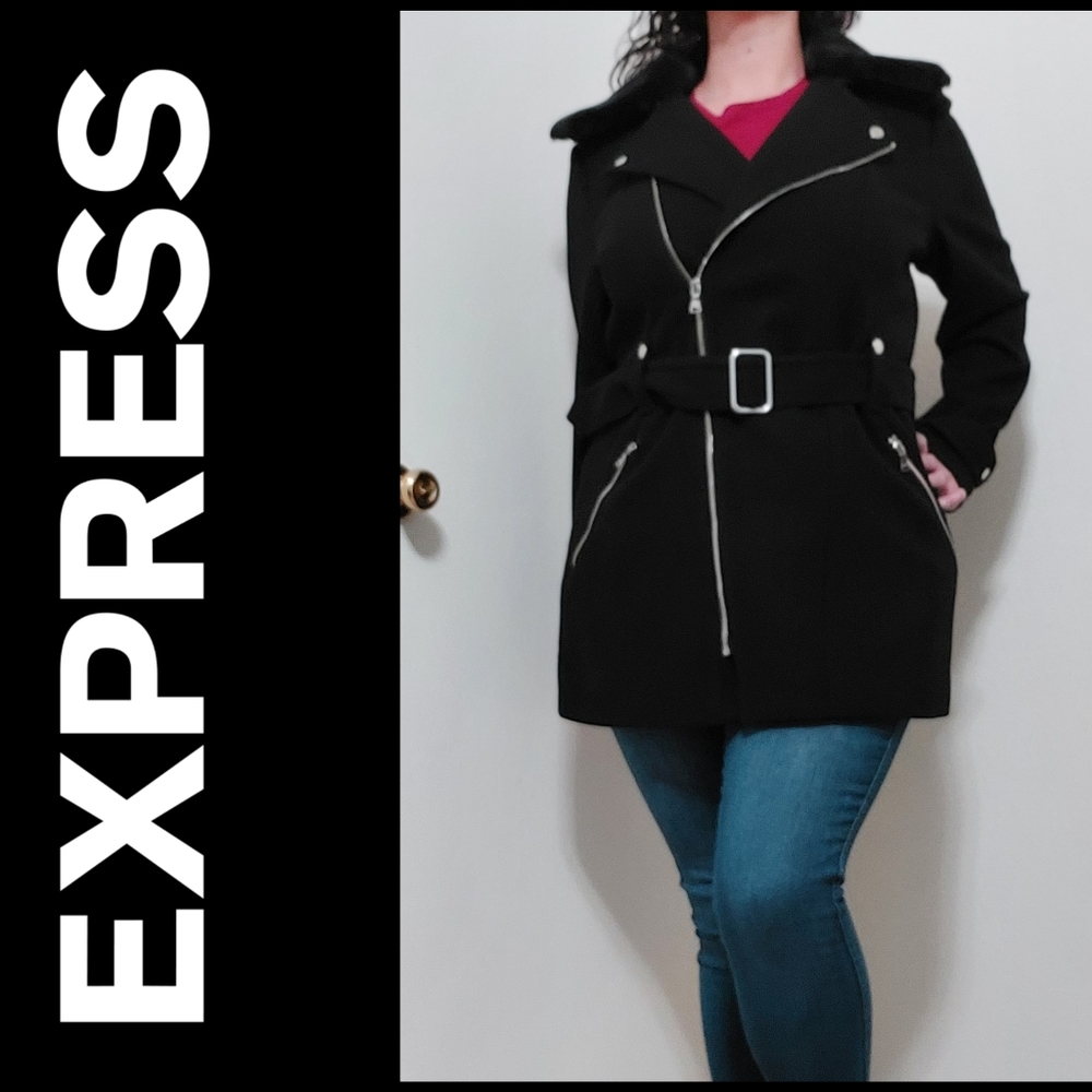 Express Black Wool Winter Coat XL